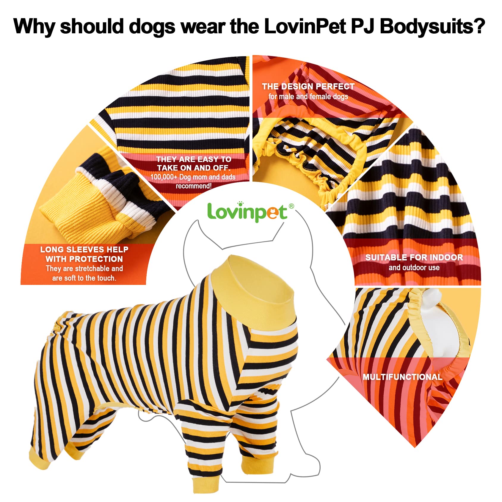 Lovinpet Big Dog Pajamas, Cotton Black And Yellow Stripe Dog Shirt, Full Coverage Dog Onesie, Large Breed Dog Jammies, Pet Pj'S/